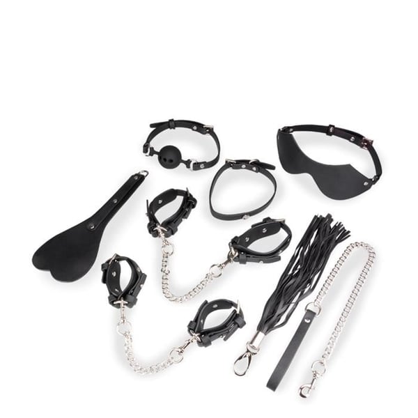 Kit bondage BDSM 8 delar i veganskt läder - Svart