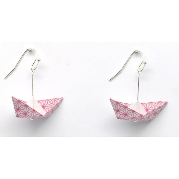 Cocotten - Örhängen i origami-papper Båt Rosa