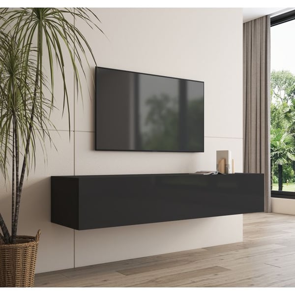 DESIGN AMEUBLEMENT - Hängande TV-möbel samtida - Blank svart - 160x40x30 cm