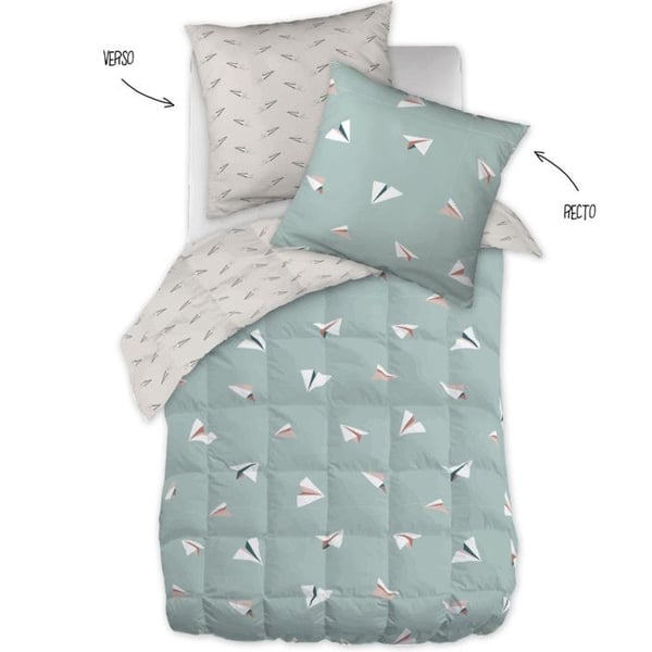 Couette alla storlekar "Petits Papiers" Reversibel 100% Bomull / 57 Trådar/cm² - - 140 x 200 cm för enkelsäng