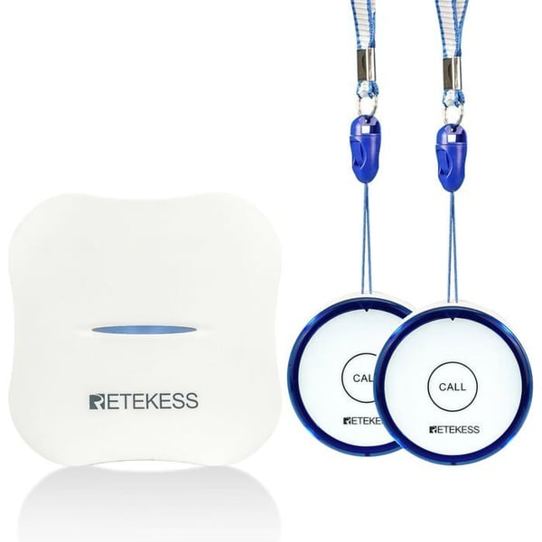 Retekess TH011 trådlöst WiFi Smart personsökarsystem för vårdgivare, sjuksköterska larmsystem, 2 anropsknappar