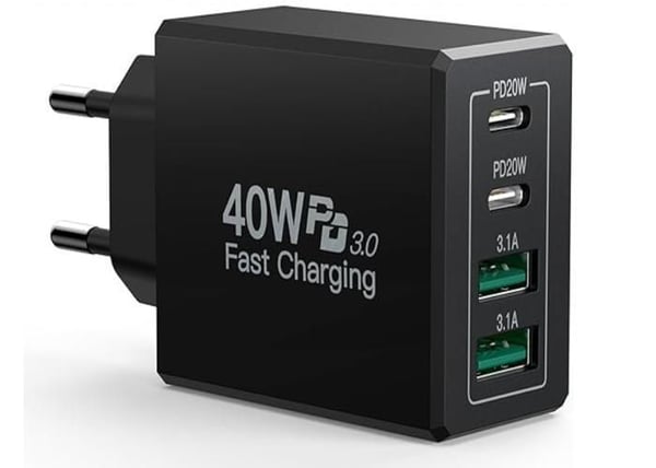 USB C-laddare - Ej specificerad - 40W - 4 portar - Snabbladdning - Kompatibel med iPhone 15