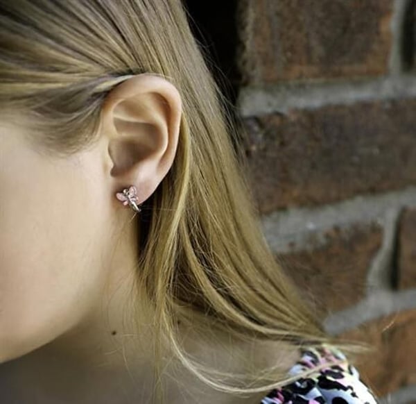 Örhängen - BENETO - AGUC2560D - Sterling silver 925 - Rosa fjärilar - Säkerhetslås