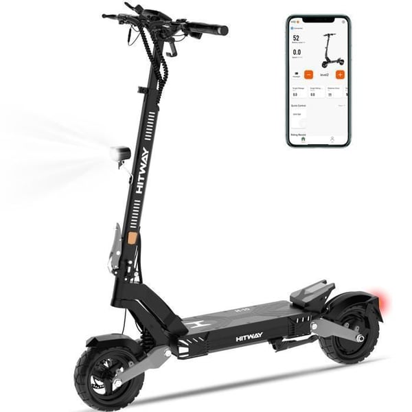 HITWAY Elektrisk Sammenklappelig Scooter - 10" Luftfyldte Dæk - 1600W Spids - APP - Batteri 48V 28.6Ah - Scooter Sort&Grå