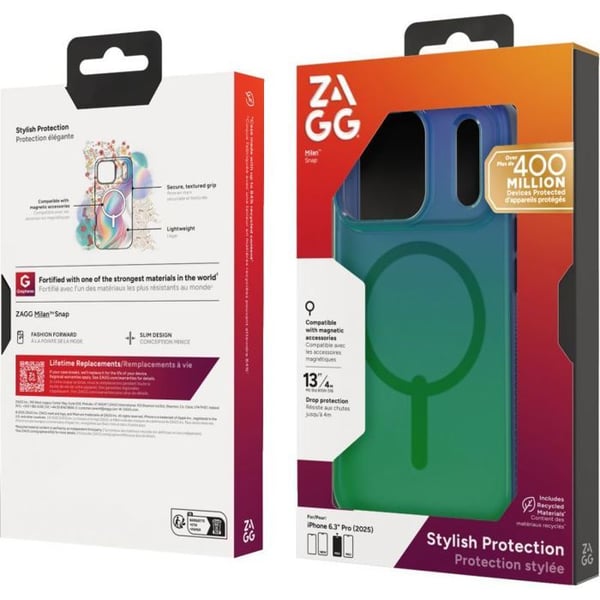 Baksida - ZAGG INTERNATIONAL - iPhone 17 Pro - Kompatibel med MagSafe - Svart/Grön - Korpfjäder