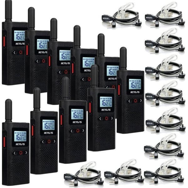 Retevis RB628 Talkie Walkie Mini, PMR446 utan licens, 1500mAh, LCD-skärmar VOX, Professionell med hörlurar för Skola, Hotell (10 stycken)
