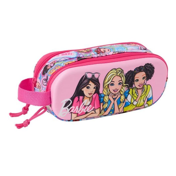 Tredubbel 3D necessär för barn - safta - 21x6x8 cm - Rosa - Polyester - Dragkedja - Karikatyr - Rymlig - Lätt