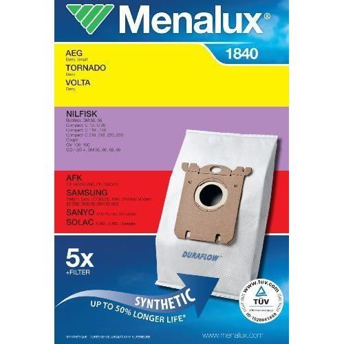 Dammsugarpåse - Menalux - 1840 - Paket med 5 - Kompatibel med AEG, Dirt Devil, LG, Samsung