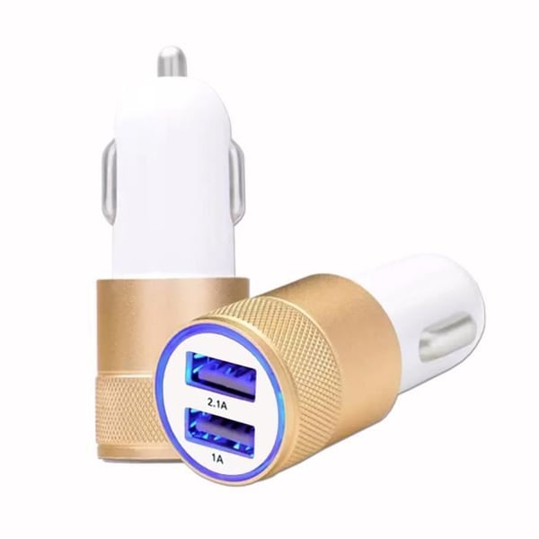 USB Tändstiftladdare - Guld - Dubbla portar - Ultra snabb - 12-24V - Vivo Y17s
