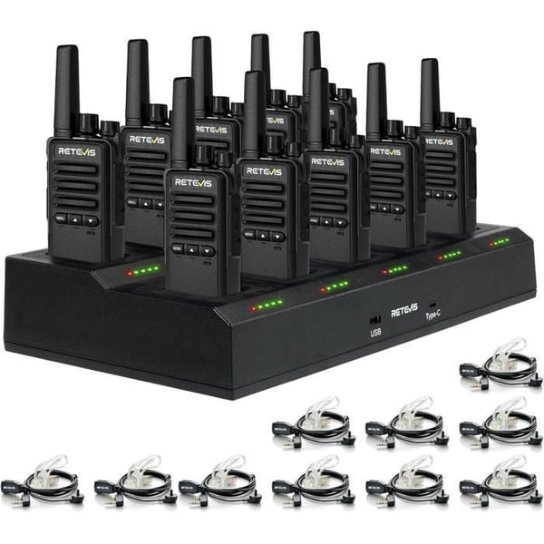 Retevis RT668B Talkie-Walkie, Tvåvägsradio PMR446, USB-C, 16 Kanaler, Uppladdningsbar, för Säkerhet, Restauranger(10 St)
