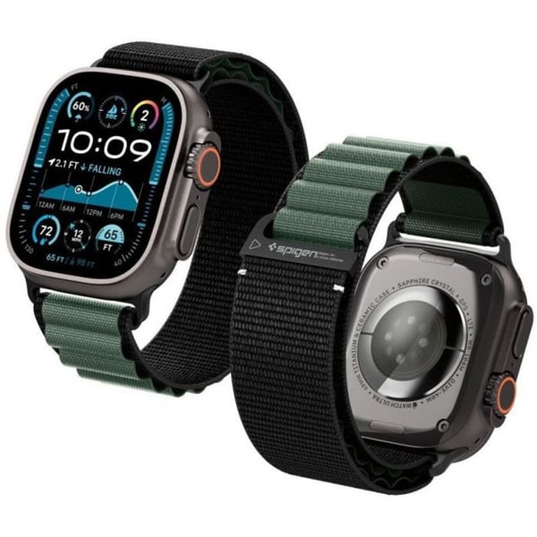 Spigen Armband WBF1 för Apple Watch 6/7/8/9/10/SE/Ultra 1/2 44/45/46/49 mm Svart/grön