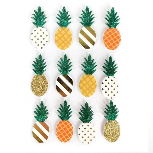 12 klistermärken 3D Ananas 4,5 cm