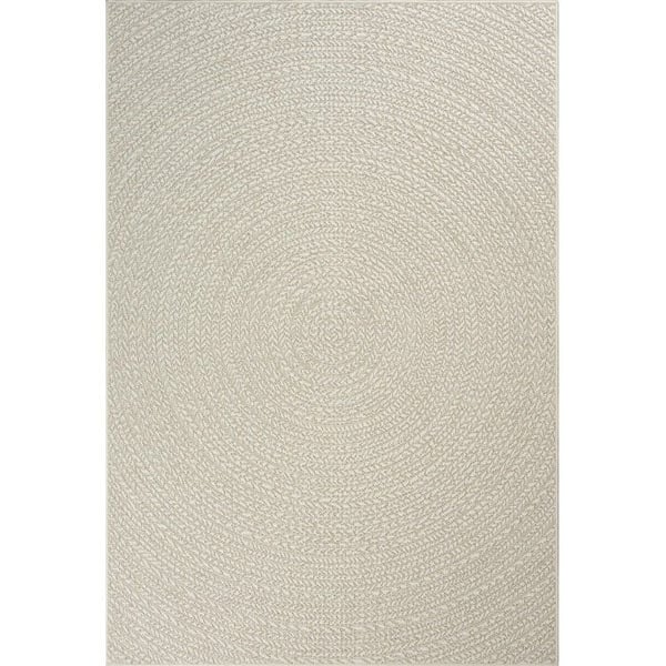 Melis Home Moderna designmattor Creme 80 cm rund vävd platt inomhus utomhus modern cirkulär mönster slitstark