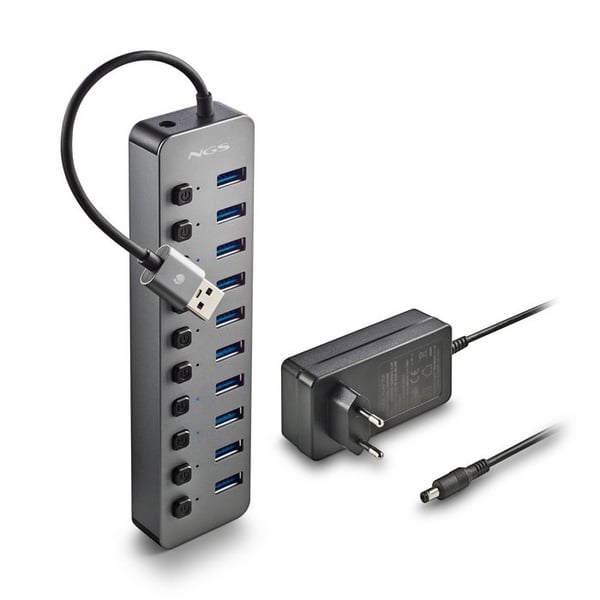 NGS IHUB 10 : Hub 10 portar USB 3.0, överföring 5Gbps, kabel 180mm, Plug & Play, svart
