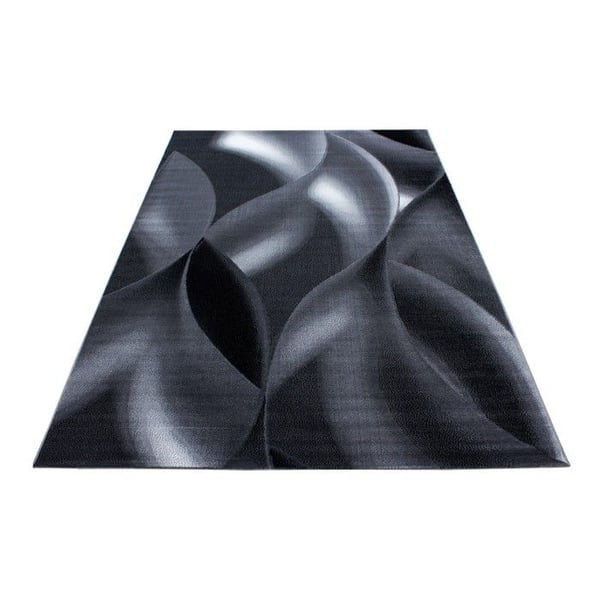 Matta - Modern - 80x300 cm - Svart Grå - Mönster vågor - Kort lugg