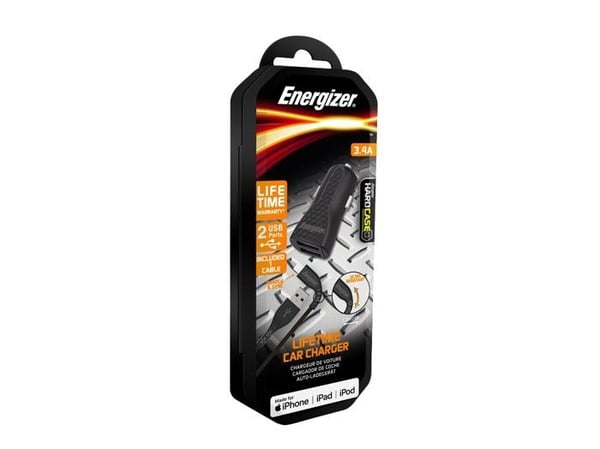 Bil-laddare - ENERGIZER - DC2CLLIM - 3.4A - 2 USB-portar - Lightning-kabel ingår