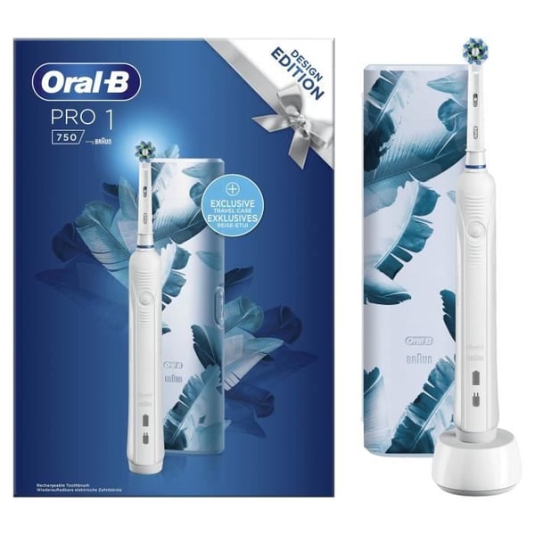 Oral-B PRO 1 750 ladattava sähköhammasharja - 1 kahva paineentunnistimella - 1 harjaspää ja 1 matkakotelo