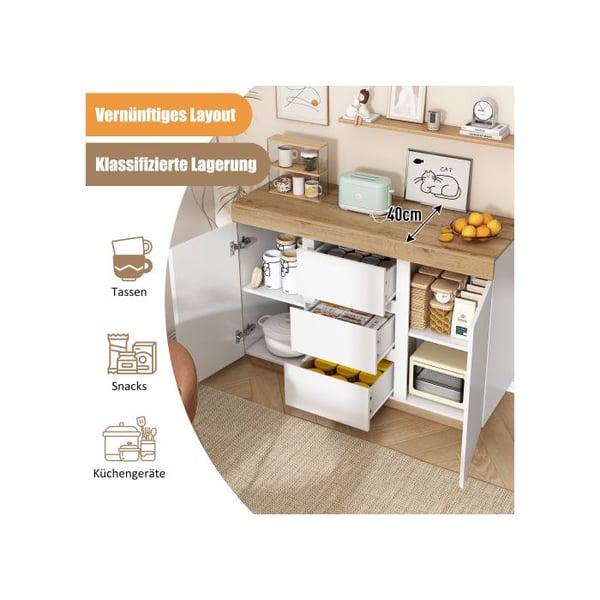 Kommode - MUVOE - 3 Laatikkoa - 2 Ovet - E1 Lastulevy - Valkoinen + Tammi