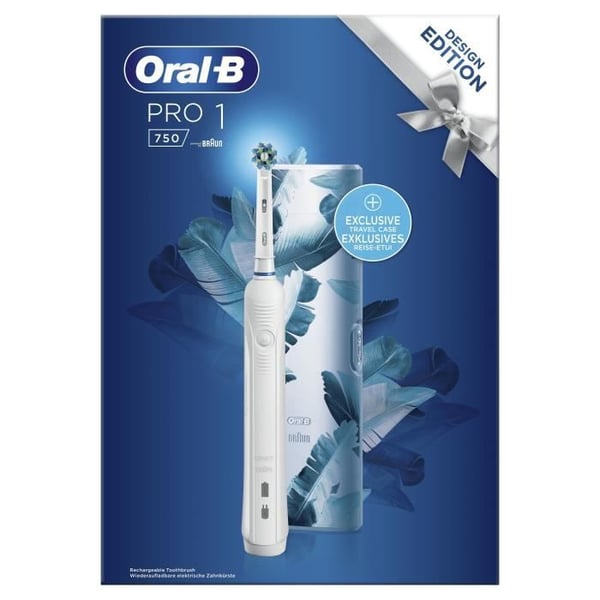 Oral-B PRO 1 750 ladattava sähköhammasharja - 1 kahva paineentunnistimella - 1 harjaspää ja 1 matkakotelo