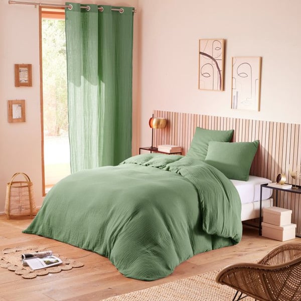 Kuddöverdrag "Noah" Gaze av bomull 260 x 240 för säng 2 Platser "King Size" 160 till 180 cm - Noah Olive