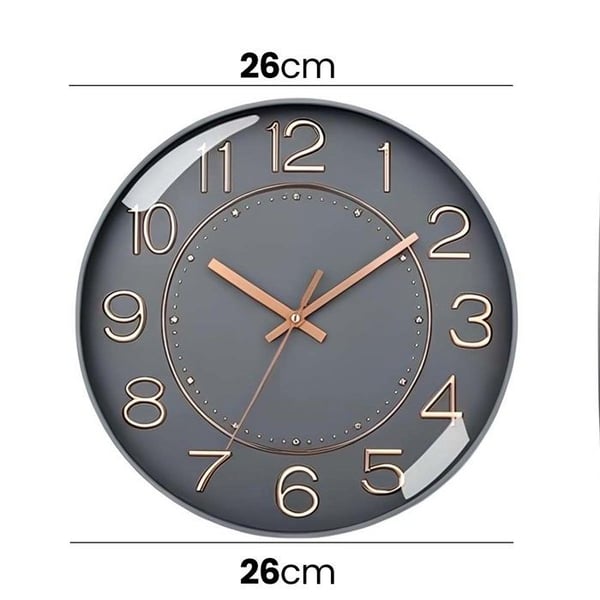 Tyst Väggklocka 26 cm med Modern och Lyxig Design Grå
