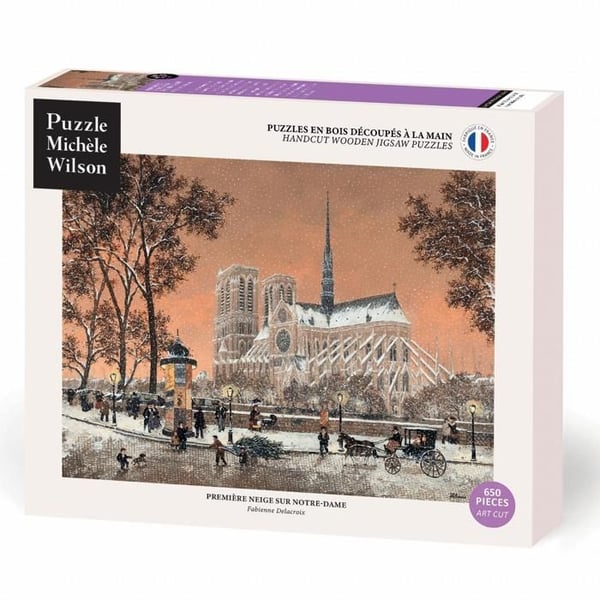 Pussel - Michèle Wilson - Första snön över Notre-Dame (Fabienne Delacroix) - 650 bitar - Trä - Tillverkat i Frankrike