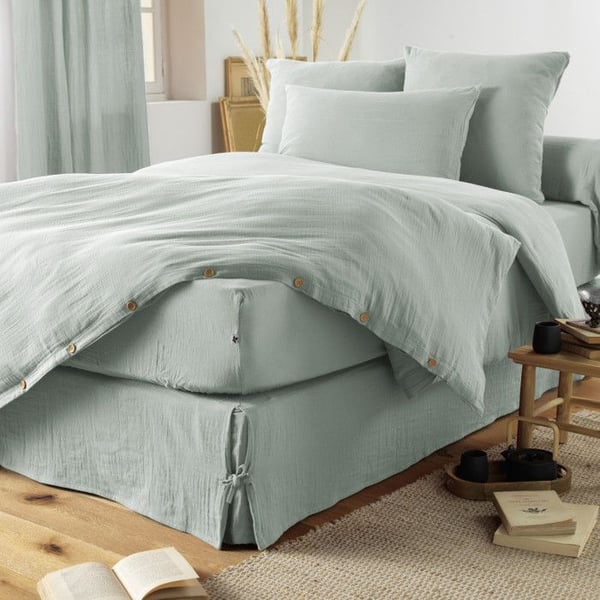 Cache-sommier "Gaïa" alla dimensioner "Gaze de Coton" - Gaïa Eucalyptus - 90 x 190 cm - Gaia Eucalyptus -