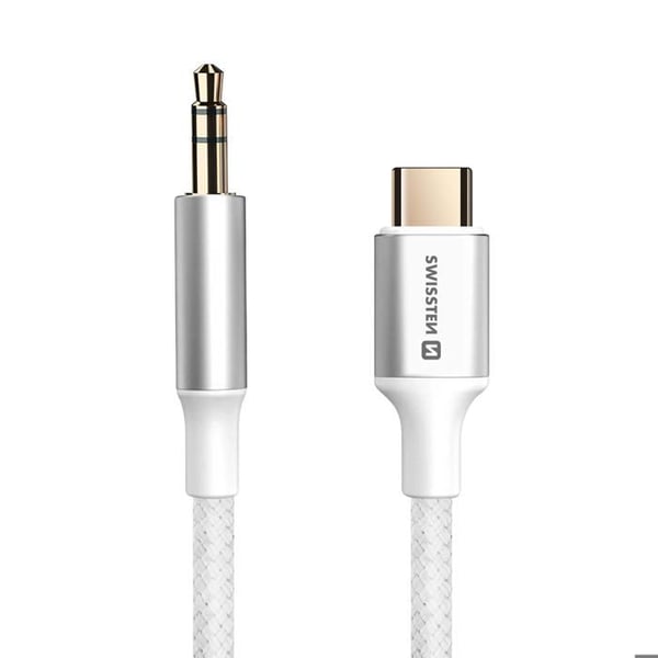 Ljudkabel - Swissten - USB-C till 3.5 mm jack - Flätad nylon - 1.5m - Vit