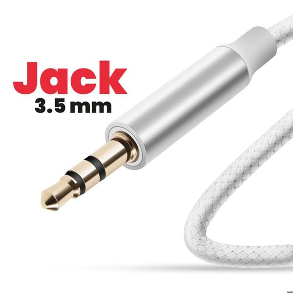 Ljudkabel - Swissten - USB-C till 3.5 mm jack - Flätad nylon - 1.5m - Vit