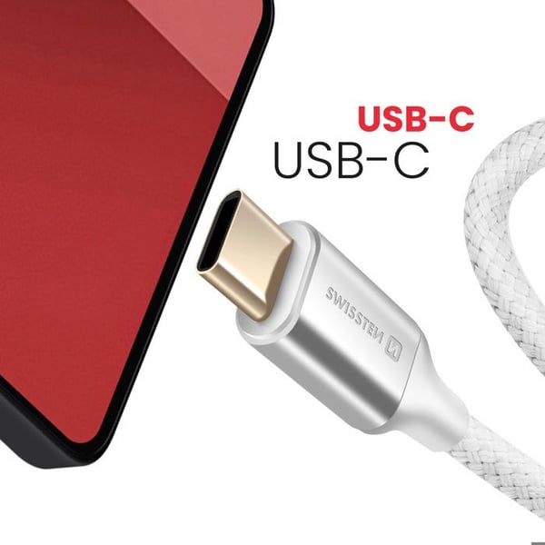 Ljudkabel - Swissten - USB-C till 3.5 mm jack - Flätad nylon - 1.5m - Vit