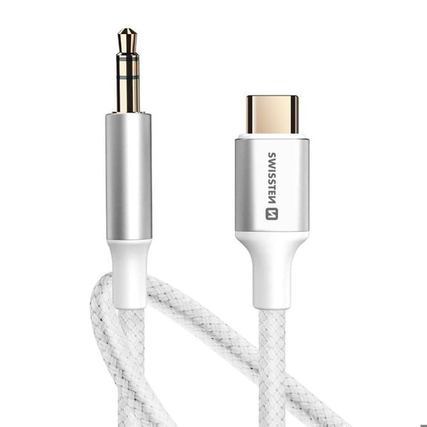 Ljudkabel - Swissten - USB-C till 3.5 mm jack - Flätad nylon - 1.5m - Vit