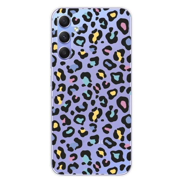 Tryckt silikonfodral som är kompatibelt med Samsung Galaxy A34 5G Färgglad leopard