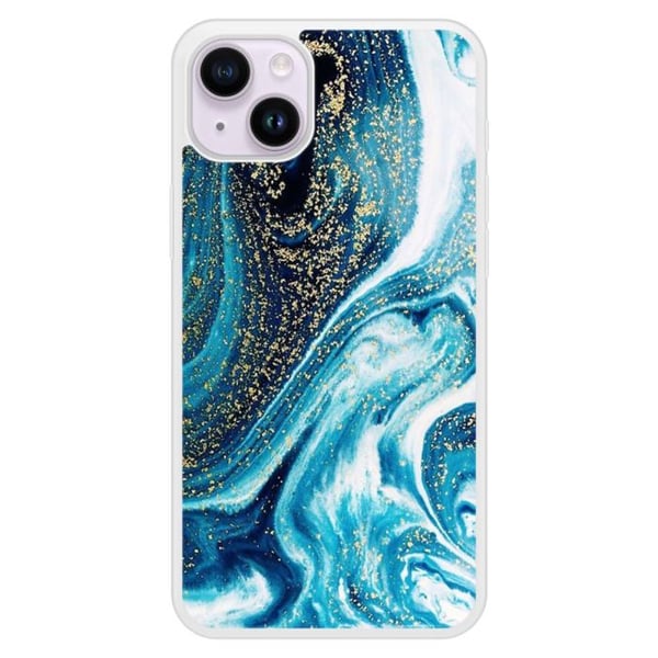 Förstärkt silikonöverdrag med mönster, kompatibelt med Apple iPhone 15 Plus Marmor Blå Glittrig