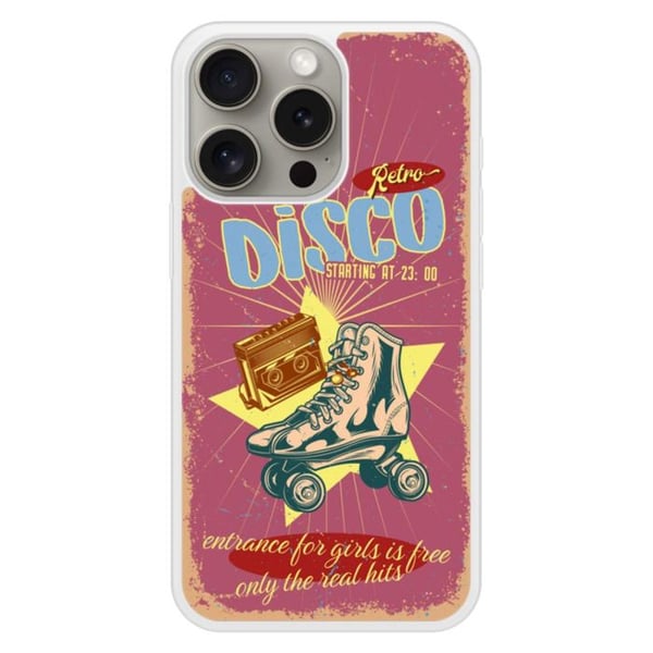 Siliconeförstärkt fodral med tryck kompatibelt med Apple iPhone 15 Pro Retro disco