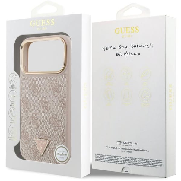Gissa PU-läder 4G triangel logo guldram fodral med MagSafe för iPhone 17 Pro Max 6,9" rosa