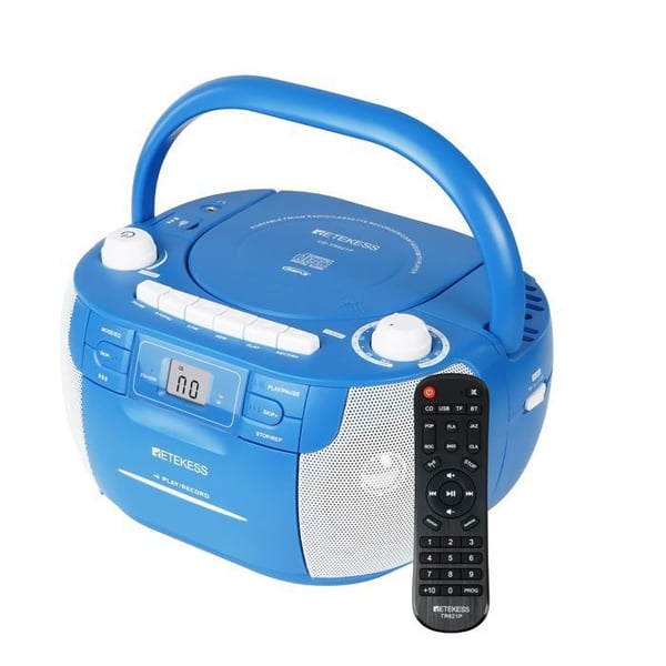 Retekess TR621P Boombox Radio CD trådlös Bluetooth, Kassettbandspelare, FM/AM Radio, sällskap för Familj och Vänner, blå
