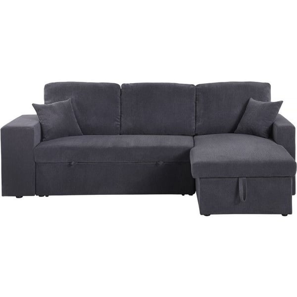 Vinkelsoffa i ribbad velour, konvertibel/omvändbar "Axel" - 3 platser - Grå