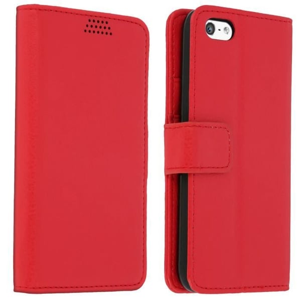 iPhone 5/5S/SE-fodral - Klappscka - Ekoskinn Röd - Korthållare - Ställfunktion