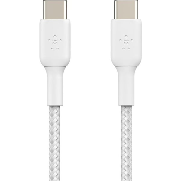 Flettet kabel - BELKIN - USB-C til USB-C - 2 m - Hvid