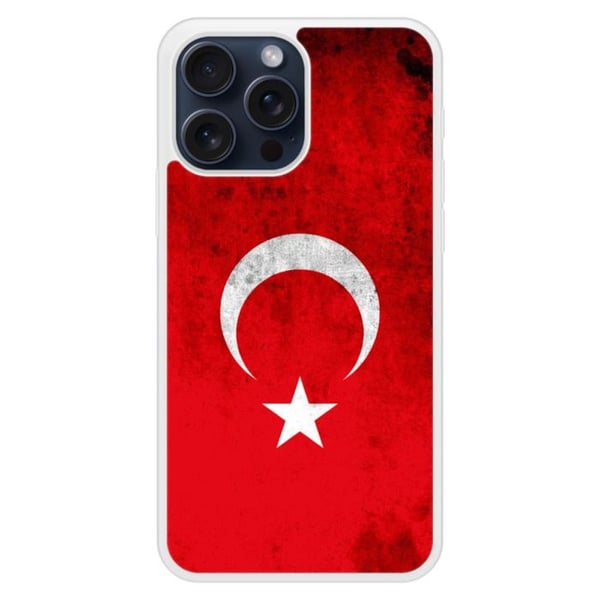 Fäst med förstärkt silikon med tryck, kompatibel med Apple iPhone 15 Pro Max, Turkiets flagga