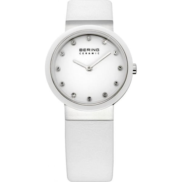 Klocka - BERING - 10729-854 - Keramik - Extra platt - Vitt läder dam