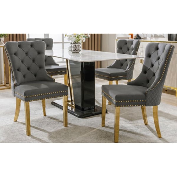 Matstolar - MUVOE - Grå/Guld - Sammet - 4-pack - Chic Elegans