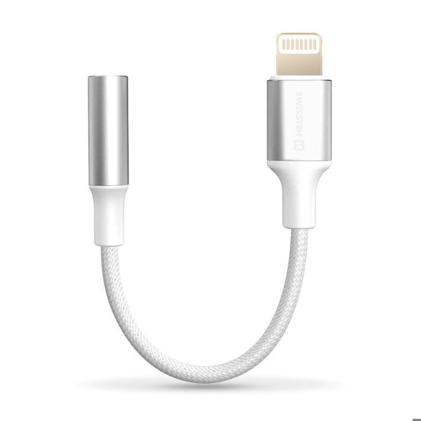 Audioadapter - Lightning till 3,5 mm jack - Vit - Textilkabel - 15 cm