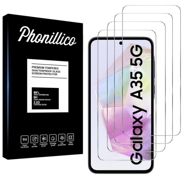 Härdat glas för Samsung Galaxy A35 5G [Pack 4] Skärmskydd Film Phonillico®