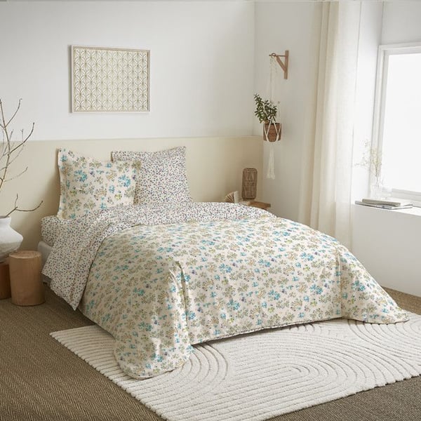 Vändbar 4-delad täckset 240 x 220 cm "Tanya Cyan" för säng 140 x 190 cm 100% bomull