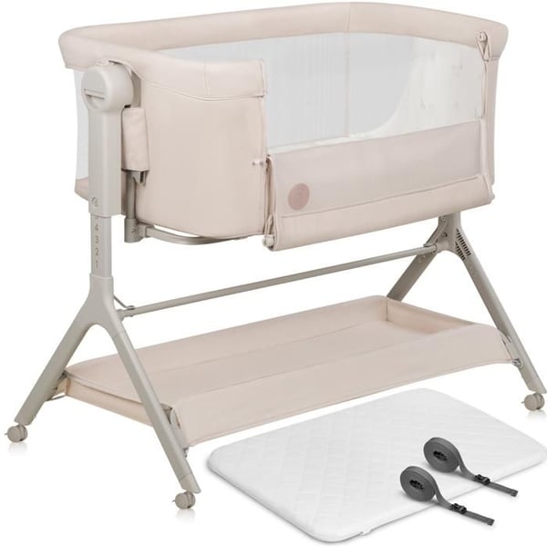 Lit bébé cododo 3 i 1 LIONELO Leonie Plus - Spjälsäng - Justerbar i höjd och lutning - Högdensitetsmadrass - Beige