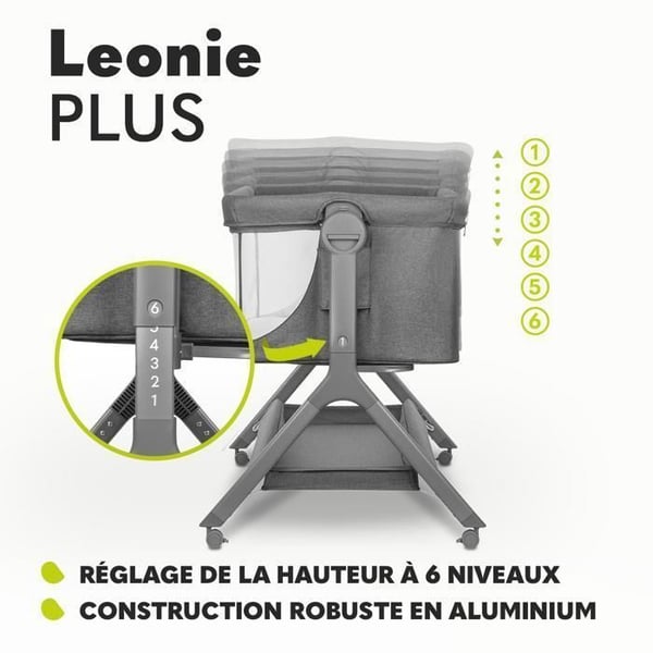 Lit bébé cododo 3 i 1 LIONELO Leonie Plus - Spjälsäng - Justerbar i höjd och lutning - Högdensitetsmadrass - Beige