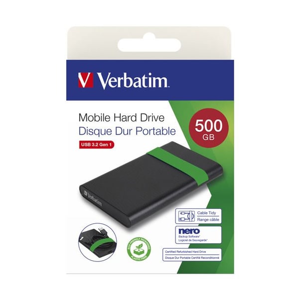 Renoverad hårddisk - Verbatim - 500Go - USB3 - 2.5" - Kompatibel med Windows och Mac