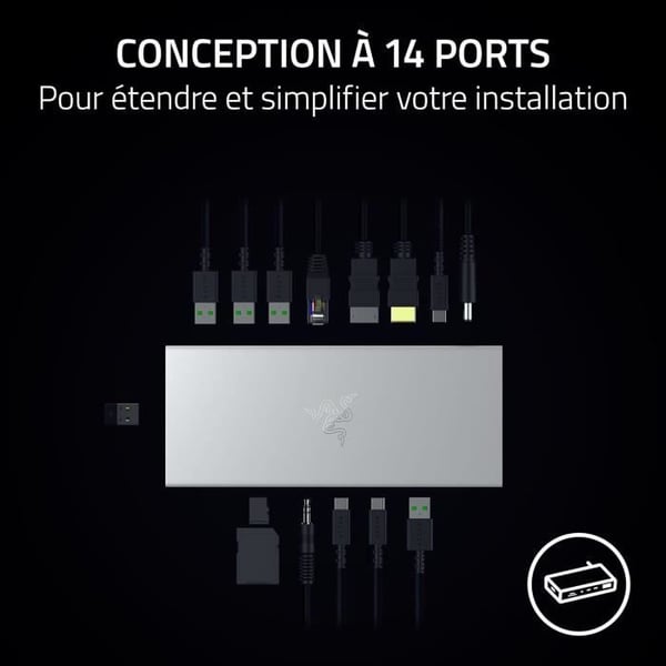 Dockningsstation - Razer - USB 4 - 14 portar - Dubbel bildskärmsutgång - Vit - 180W