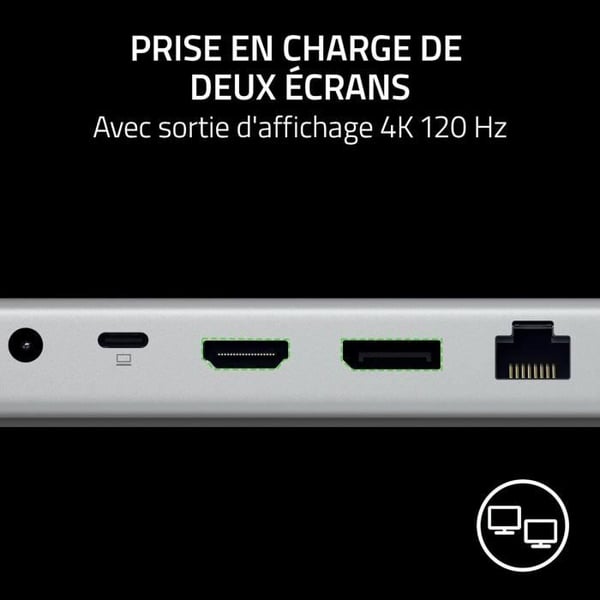 Dockningsstation - Razer - USB 4 - 14 portar - Dubbel bildskärmsutgång - Vit - 180W